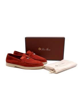 Loro Piana Summer Charms Walk Orange Suede Loafers