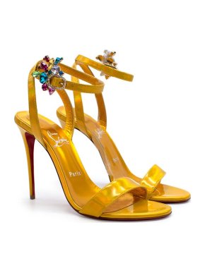 Christian Louboutin Goldie Joli 100 crystal-embellished metallic patent-leather sandals