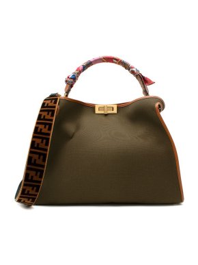 Fendi Khaki Canvas Scarf Handle Peekaboo Bag