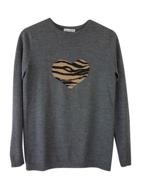 Bella Freud Tiger Heart Grey Wool Jumper