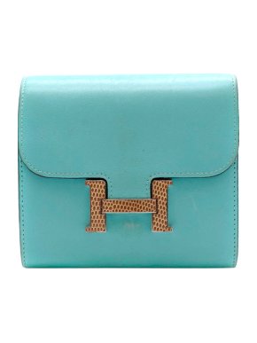 Hermes Blue Atoll Swift Leather & Lizard Constance Compact Wallet