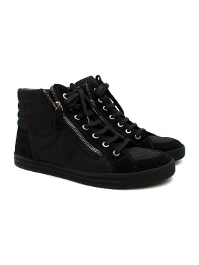 Chanel Black Quilted Logo High Top Trainers