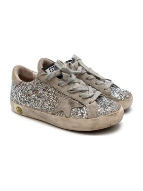 Golden Goose Kids 29 Silver Glitter Low Top Trainers
