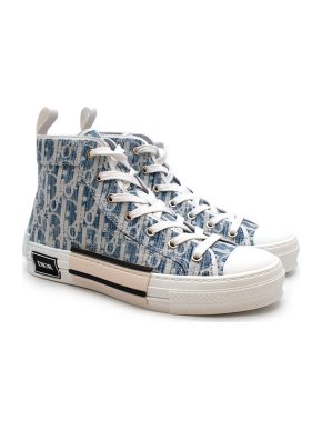 Dior White & Blue Kasuri Jacquard B23 Sneakers