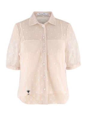 Dior Sheer Beige Heart Embroidered Shirt with Silk Cami