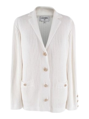 Chanel Ivory Ribbed Cotton Cardigan