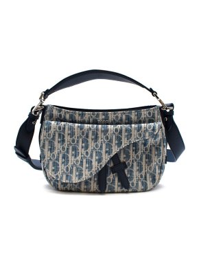 Dior Blue & White Oblique Kasuri Jacquard Mini Soft Saddle Bag
