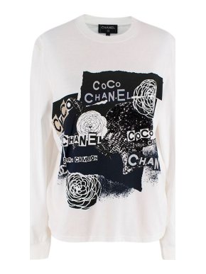 Chanel Logo Print Long Sleeve Cotton Fine Jumper