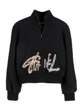Chanel Métiers d'Art Crystal & Faux Pearl Embellished Tweed Bomber Jacket