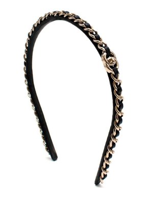 Chanel Black Leather Chain Headband