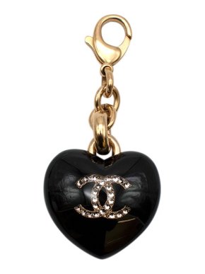 Chanel Black Heart Logo Keychain/Bag Charm