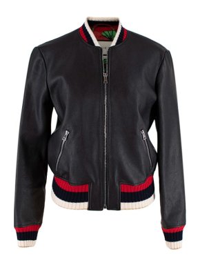 Gucci Blind For Love Black Leather Bomber Jacket