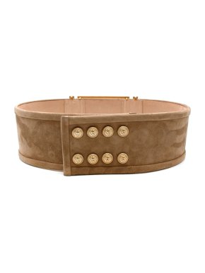 Balmain Gold Tone Panel Beige Suede Waist-belt