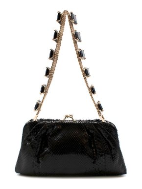 Valentino Garavani vintage black snakeskin chain & crystal strap baguette