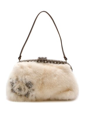 Valentino Garavani Vintage Cream Mink Fur Embellished Handbag