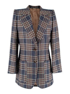 Gucci Checked Linen & Silk Blend Medium Weight Single-Breasted Blazer