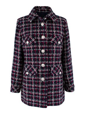 Chanel Navy & Red Check Woven Tweed Jacket