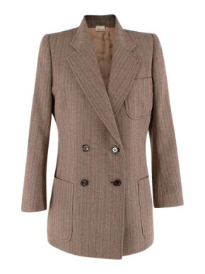 Gucci Brown Woven Wool Striped Double Breasted Blazer