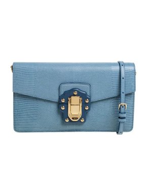 Dolce & Gabbana Blue Lizard Embossed Lucia Shoulder Bag