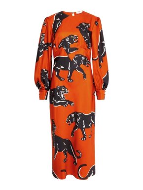 Olivia Von Halle Aureta Salem Printed Silk Midi Dress