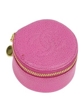 Chanel Pink Caviar Travel Round Jewelry Case