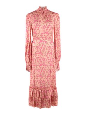 The Vampires Wife pink floral silk-satin balloon sleeve dress