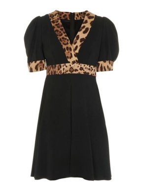 Dolce & Gabbana Leopard Trimmed A-Line Dress