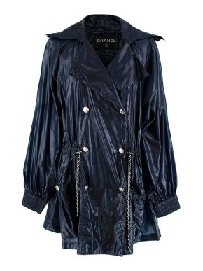 Chanel Blue Chain Drawstring Lightweight Rain Jacket