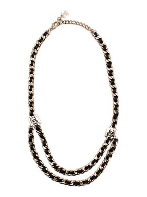 Chanel black leather & champagne gold-tone metal CC belt