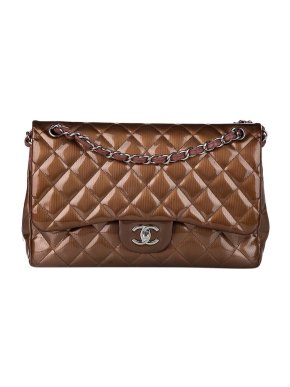 Chanel bronze patent leather quilted Jumbo flap bag
