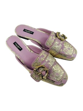 Dolce & Gabbana Pink & Gold Brocade Slippers