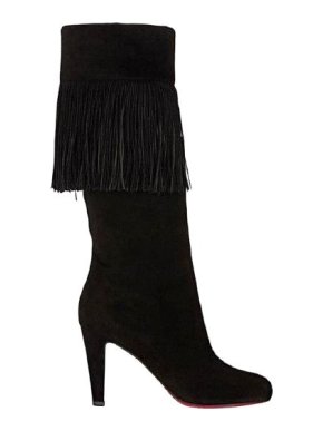 Christian Louboutin Black Majung 85 Suede Fringed Boots