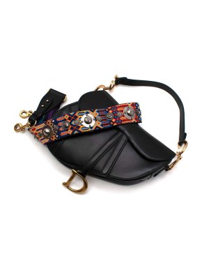 Dior Black Leather Saddle Bag with Guitar Strap