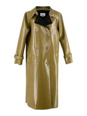 Frankie Shop Double-Breasted Green Glossed Faux Leather Trench Coat