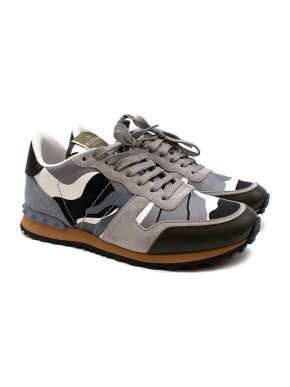 Valentino Garavani Camouflage Print Rockstud Leather Trainers