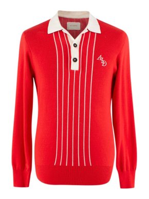 Aimé Leon Dore Red & White Knitted Long Sleeved Polo