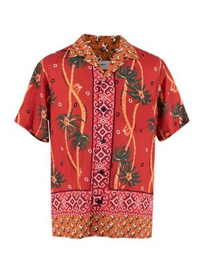 Toga Virilliso Red Palm Tree Print Short Sleeve Shirt