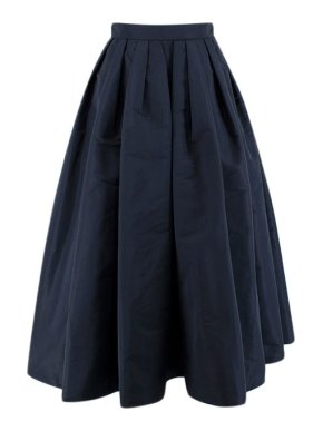 Alexander McQueen Blue Pleated Polyfaille Midi Skirt