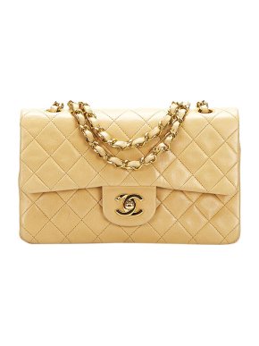 Chanel beige lambskin leather quilted flap bag