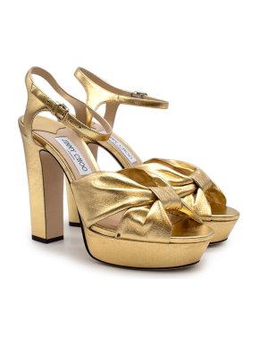 Jimmy Choo Heloise 120 Gold Soft Mirror Leather Platform Sandals