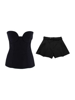 Valentino Garavani black wool crepe bustier & shorts