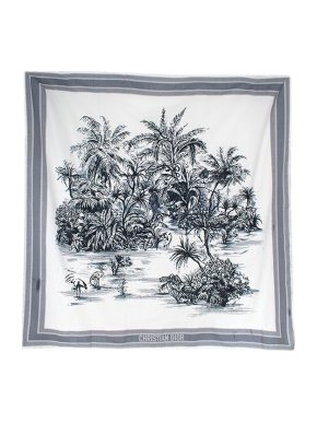 Dior navy & white Jouy Sauvage cotton-blend shawl 135