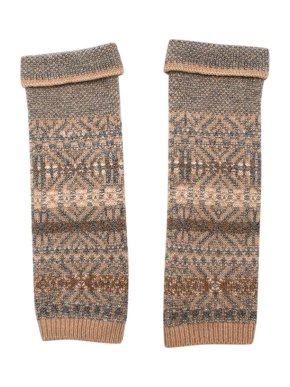 Loro Piana neutral Fairisle knit cashmere warmers