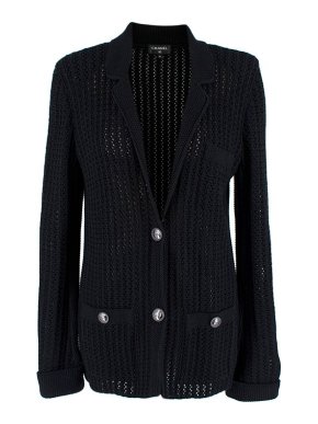 Chanel La Pausa Black Cotton & Linen Chunky Knit Cardigan