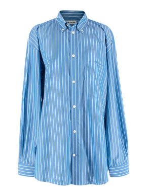 Balenciaga Blue & White Striped Maxi Logo Shirt