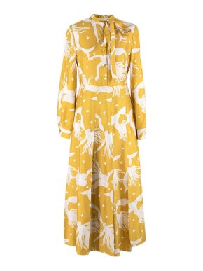 Valentino Garavani Mermaid Print Pussy-bow Pleated Silk-georgette Midi Dress