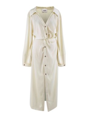 Nanushka Pale Yellow Satin Ayse Twisted Shirt Dress