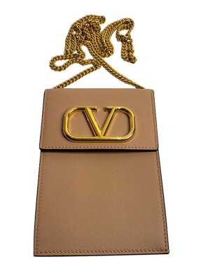 Valentino Garavani beige leather Vlogo chain phone pouch