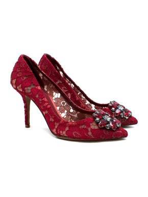 Dolce & Gabbana red Taormina lace & crystal heeled pumps