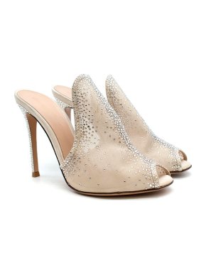 Gianvito Rossi Cream embellished heeled mules